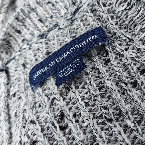 American Eagle Cardigan Sweater XS Gray Laced Hem Open Front Ribbed Knit Stretch - Picture 7 of 9